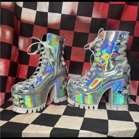 dolls kill club exx lucid dreams holographic corset boots - Picture 5 of 5